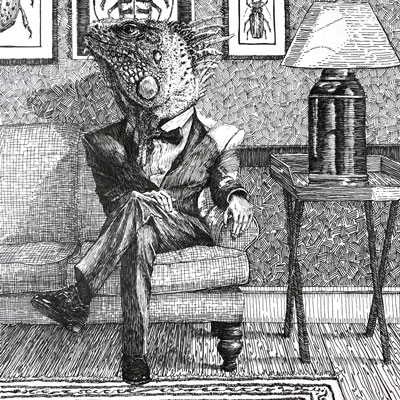 蜥蜴人用钢笔和墨水系列