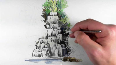 如何用水彩画瀑布